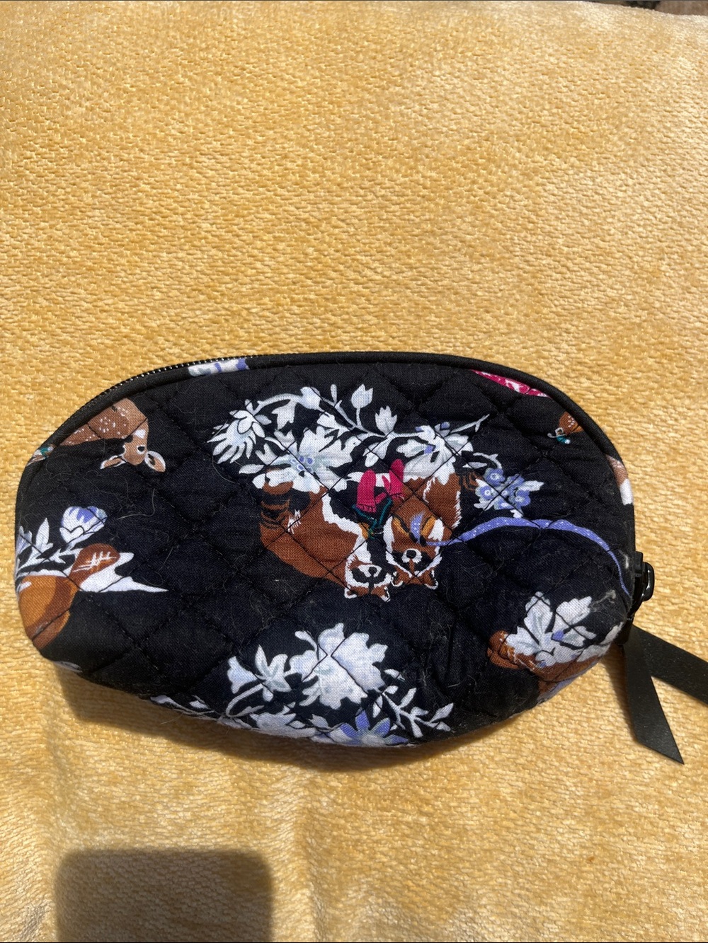 Vera Bradley Woodland Friends Black Quilted Cosmetic Bag with Brown Deer Print